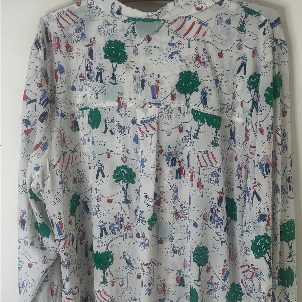 BODEN Sienna Silk Shirt Ivory Paris Scene Size 20-22R - Picture 12 of 15
